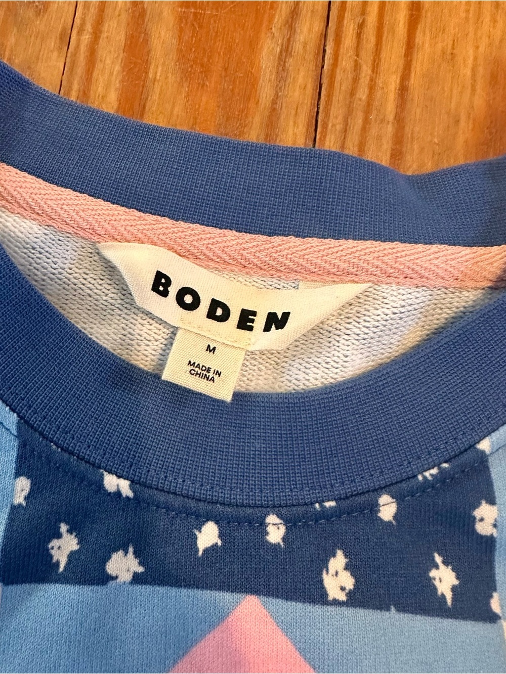 Boden Patchwork Heart & Star Crewneck Sweatshirt in Blue, Pink & Red - Picture 5 of 5